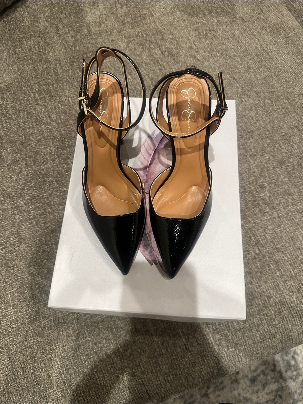 Jessica Simpson Black Patent Pointed Toe Ankle Strap Pumps - Picture 5 of 6